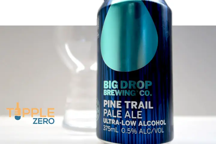 Big Drop Pine Trail Pale Ale Non Alcoholic Beer Can on bench