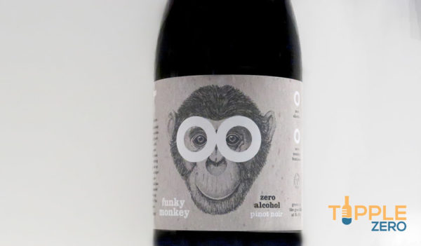 Funky Monkey Pinot Noir horizontal crop on label while bottle is on bench