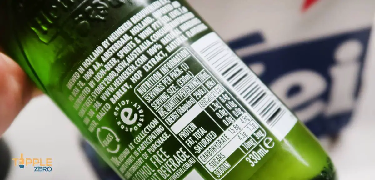 Heineken Zero Nutritional Information printed onto bottle