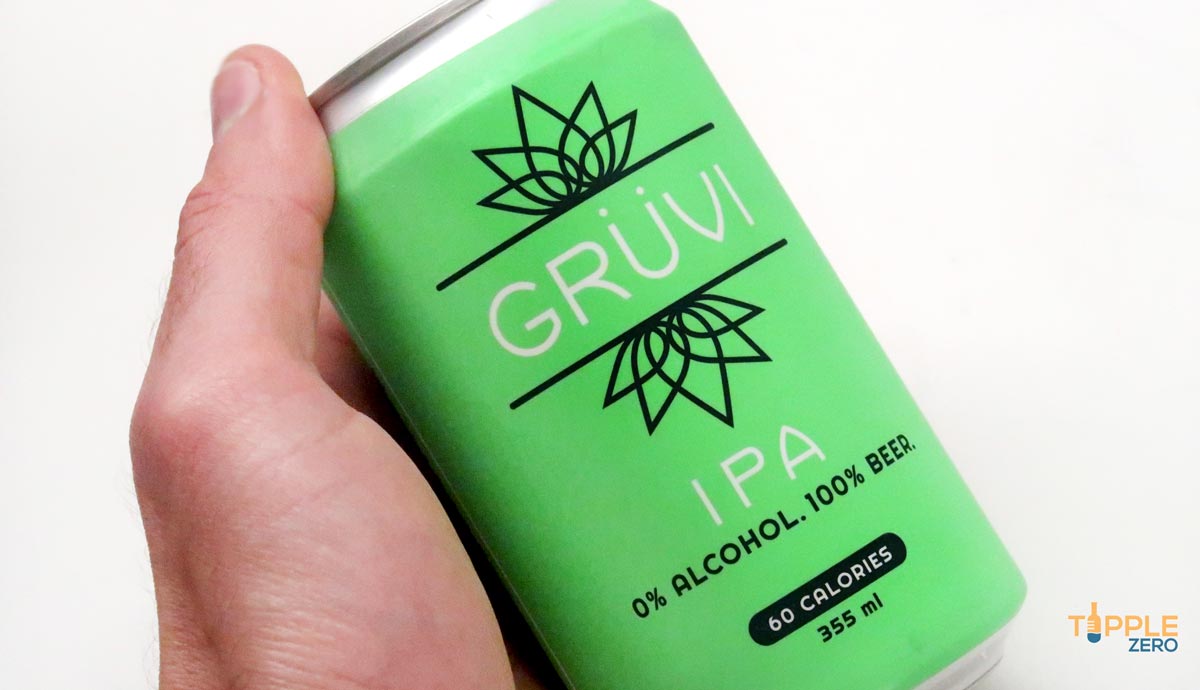 Gruvi IPA Non alcoholic beer can in hand