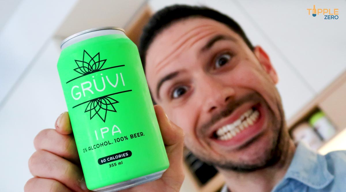 Gruvi IPA Can held in hand in front of smiling man