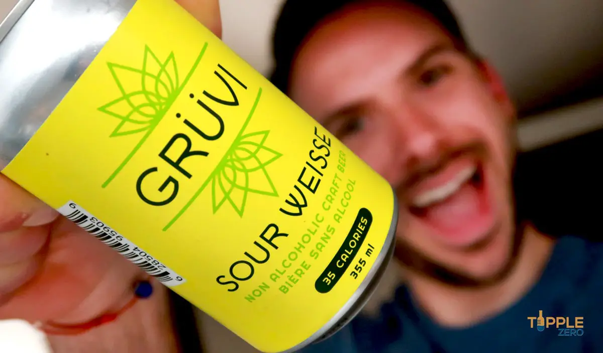 Gruvi Sour Weisse in front of smiling man