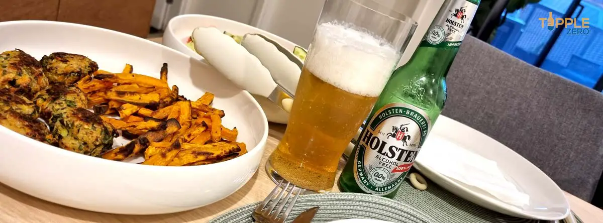 Holsten Zero Alcohol Free Beer With Food On A Table