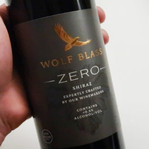 Wolf Blass Zero Non Alcoholic Shiraz in hand