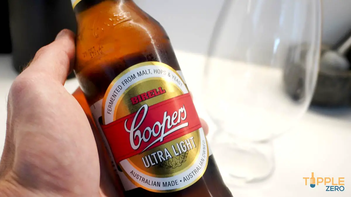 Coopers Birell Ultra Light non alcoholic beer in hand