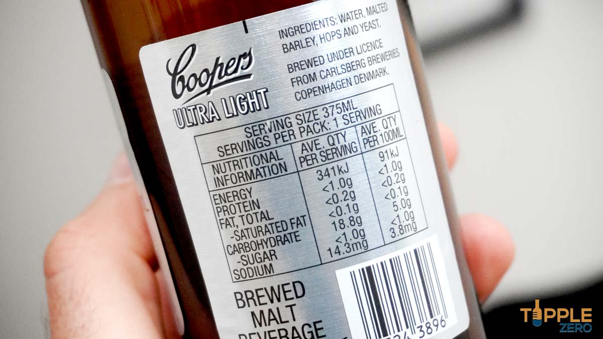 Coopers Birell Ultra Light non alcoholic beer nutritional label