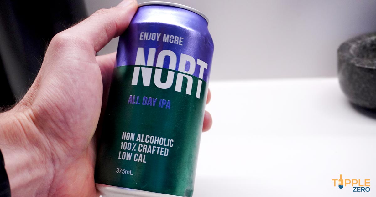 Nort All Day IPA non alcoholic beer in hand