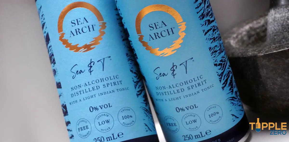 Sea Arch Sea and T Gin and Tonic cans on bench