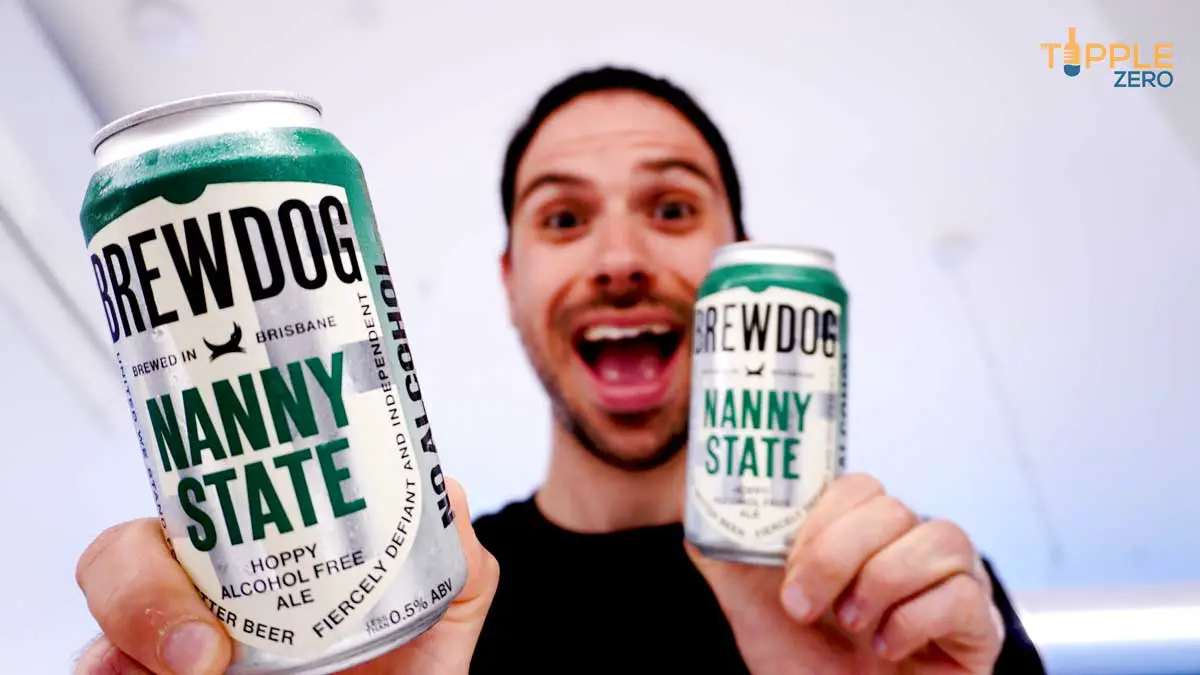 Non Alcoholic Beer cans held in front of man