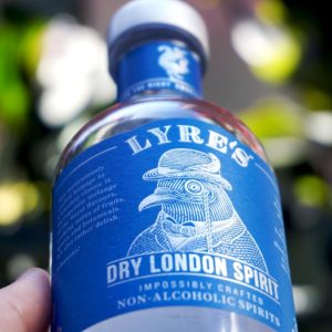 Lyre's Dry London Spirit Gin bottle showing front label from bottom up