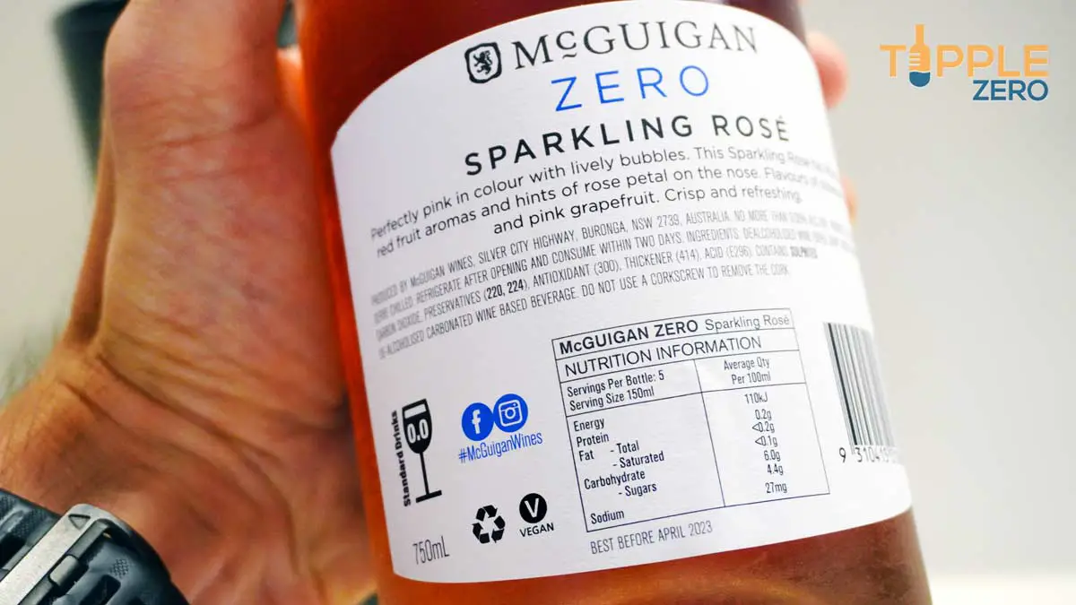 McGuigan Zero Sparkling Rose Nutritional Label