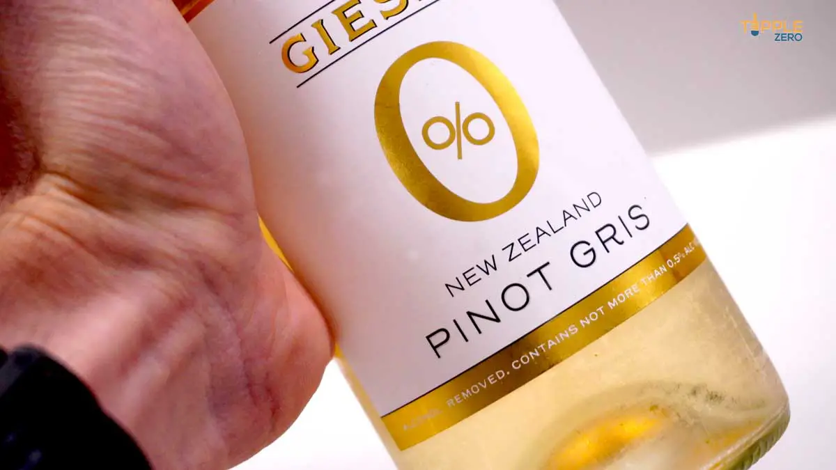 Giesen 0% Pinot Gris in hand showing label